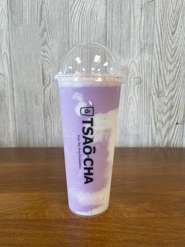 Iced Purple Taro Slush w. Crystal Pearl & Milk Foam
