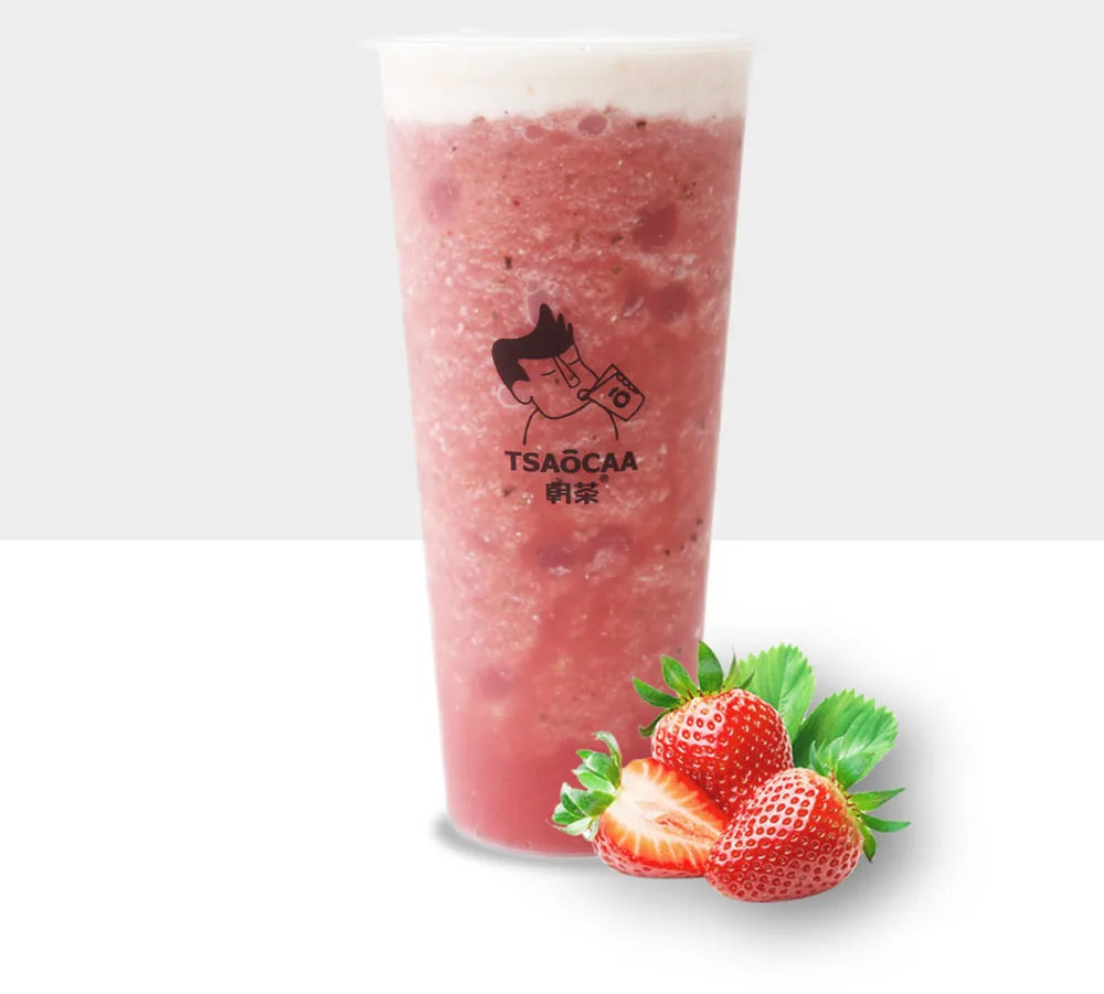 Iced Strawberry Green Tea Slush with Milk Foam